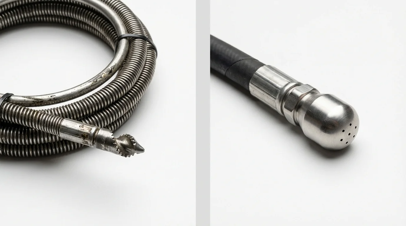 Drain snake cable and hydro jetting nozzle used for drain cleaning in Honesdale, PA