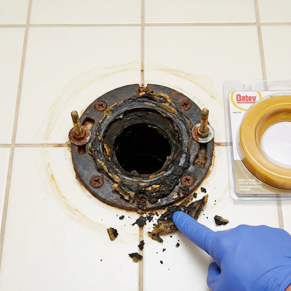 Failed wax ring showing water seepage at the base of a toilet in a Honesdale, PA home