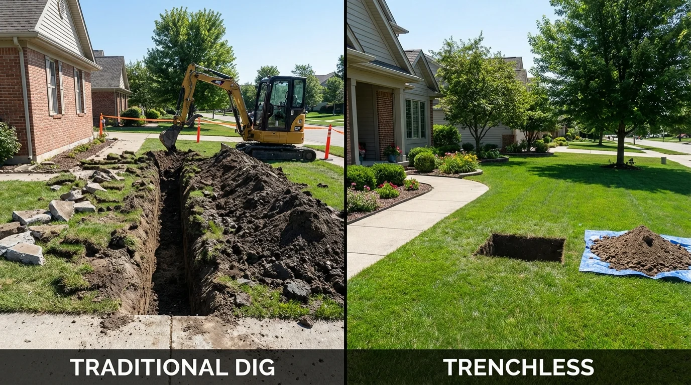Trenchless sewer repair with minimal yard damage versus traditional excavation in Honesdale, PA